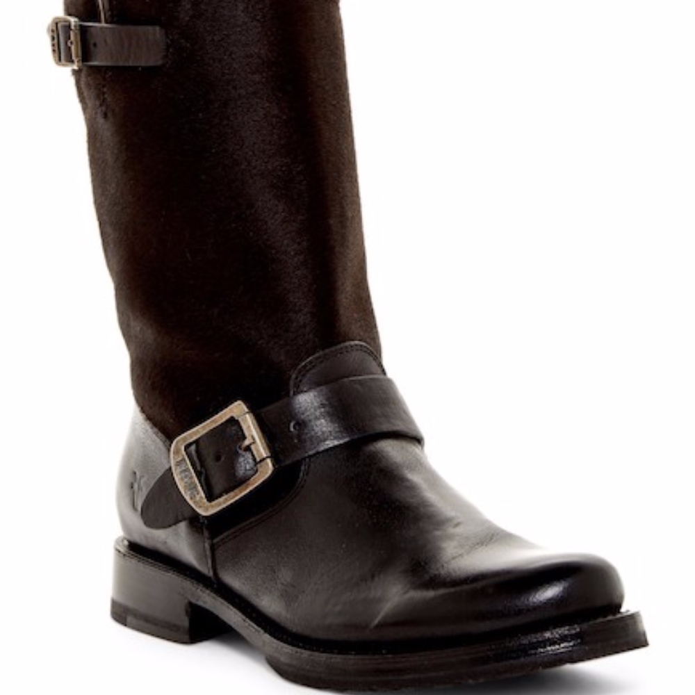 Frye Veronica Genuine Black Calf Hair Short Boot
